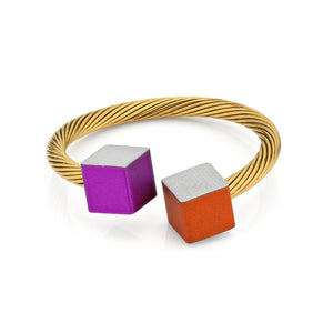 Goudkleur  Ring Kubusjes Oranje Paars RG4OP