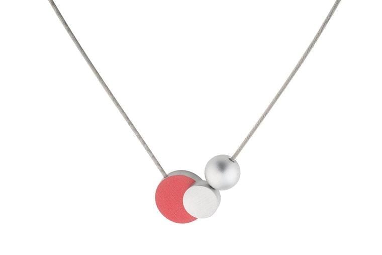 Halskette Perle mit Kreisen Rot Rosa C138R
