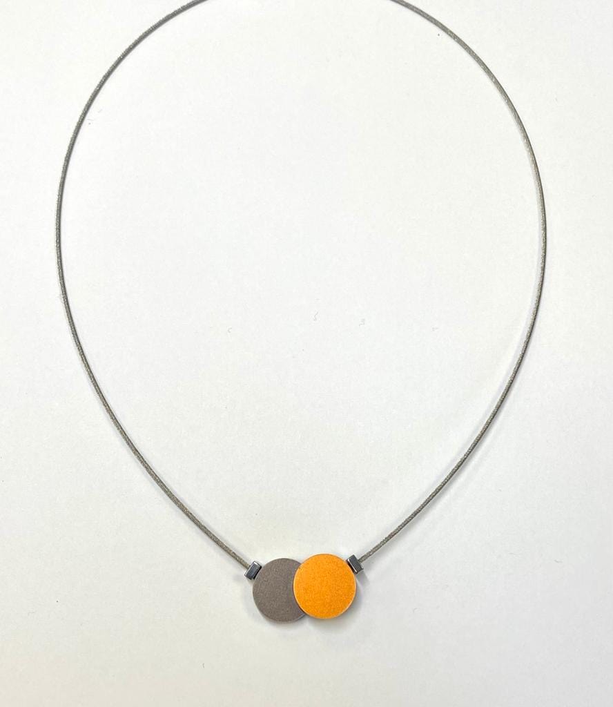 Collier Twee rondjes C139 bruin/oranje