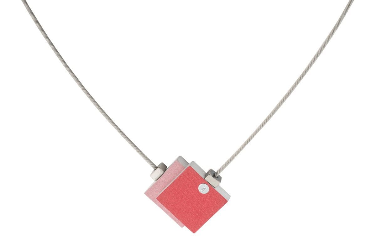 Collier Twee vierkantjes Rood Roze C142R