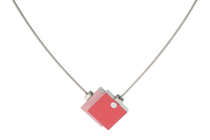 Collier Twee vierkantjes Rood Roze C142R