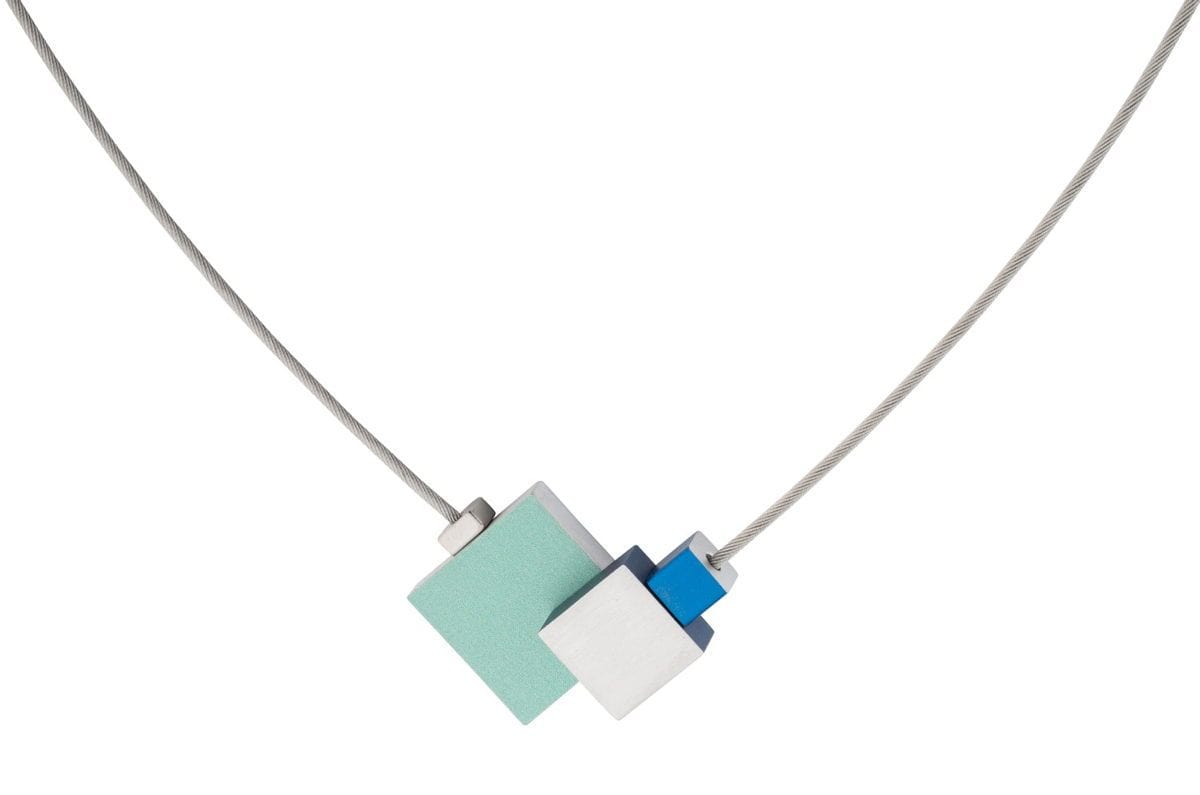 Halskette Vier Quadrate Blau Grün C145B