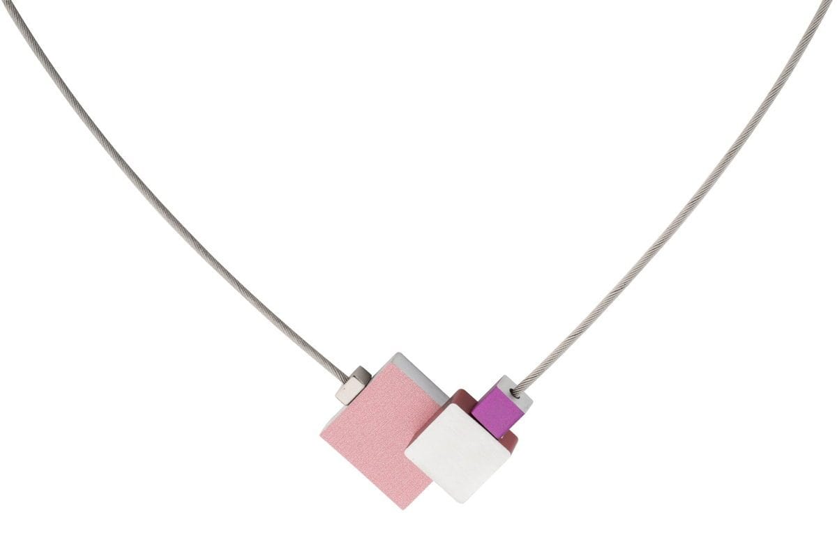 Halskette Vier Quadrate Rot Rosa C145R