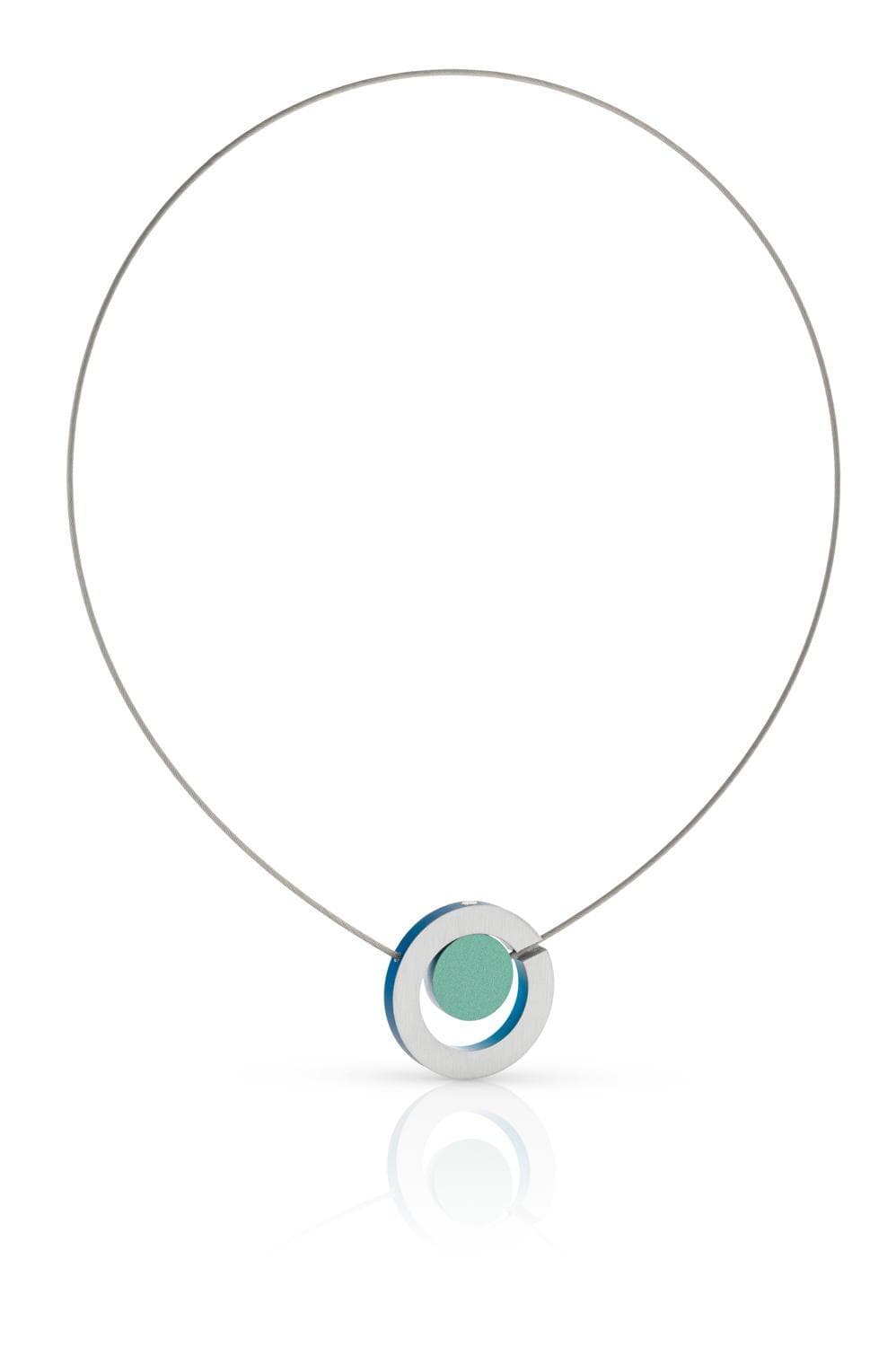 Halskette Farbig rund in einem Ring Blau Grün C216B